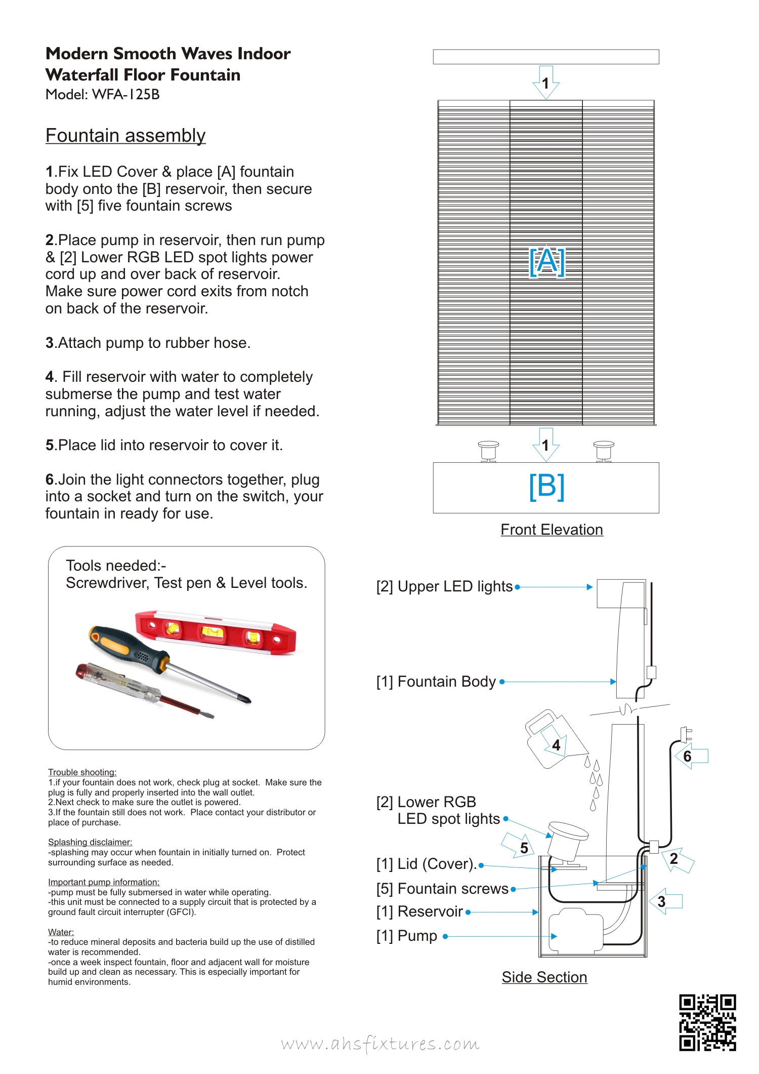 WFA-125B Fountain Assembly Menu